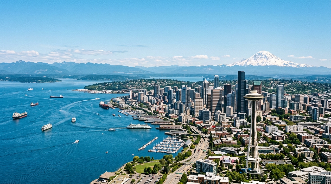Seattle skyline and Puget Sound waters